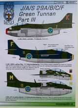 Cargar imagen en el visor de la galería, SAAB j 29 A/B/C/F Decals ”Tunnan Part III” 48D021 1/48 scale